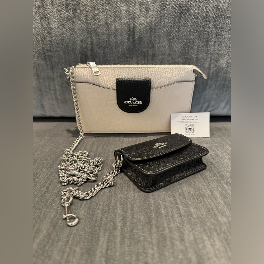 Coach Two-Tone Black and Cream Crossbody with Chain Strap